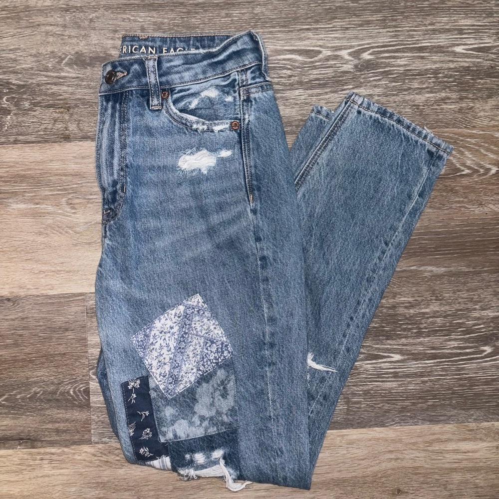 American Eagle Patchwork Ripped Mom Jeans - image 1